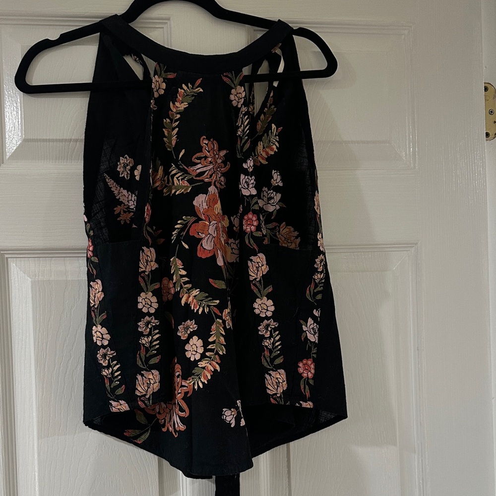 Free People Black Floral Halter Top